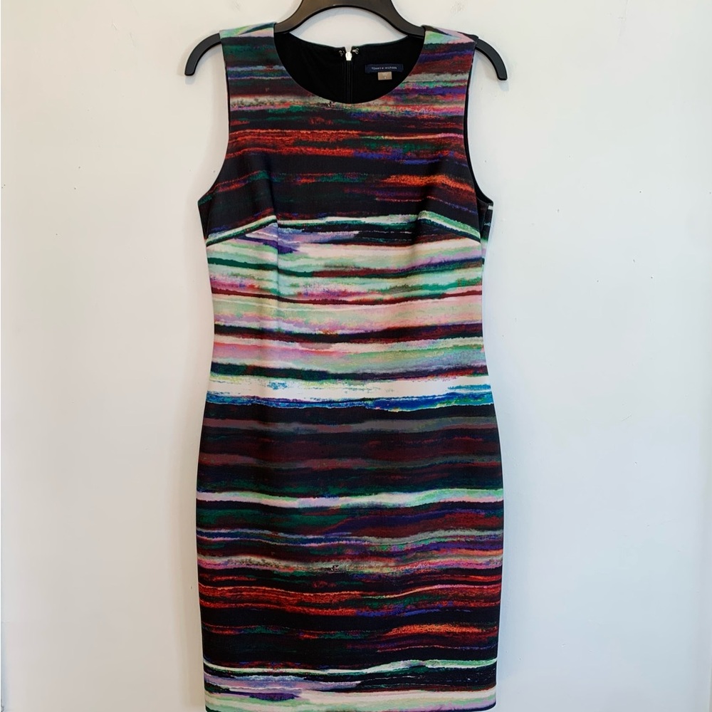 Tommy Hilfiger Stripe Ponte Sheath Dress Sleeveless Watercolor Size 8